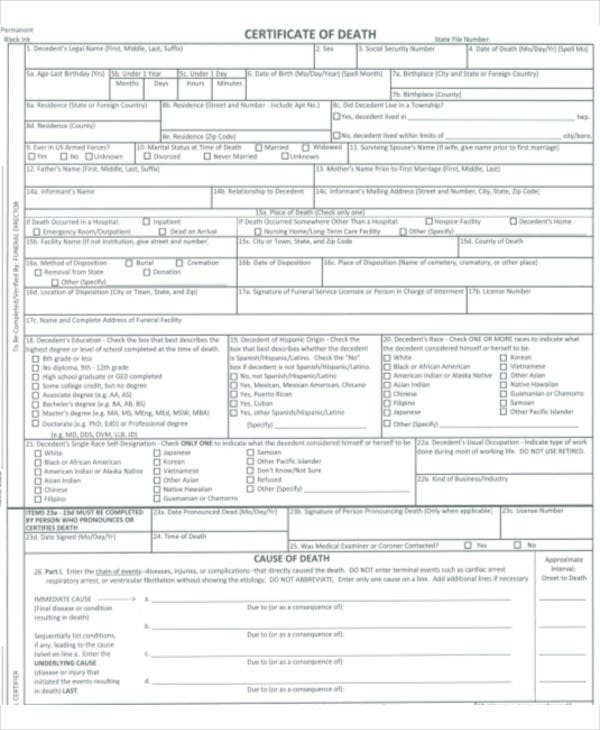 9+ Death Certificate Template – Free Sample, Example Format Download! | Free &amp; Premium Templates