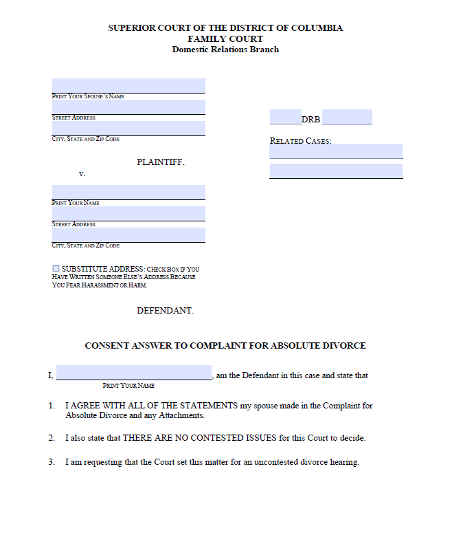 Printable Online Washington DC Divorce Papers &amp; Instructions